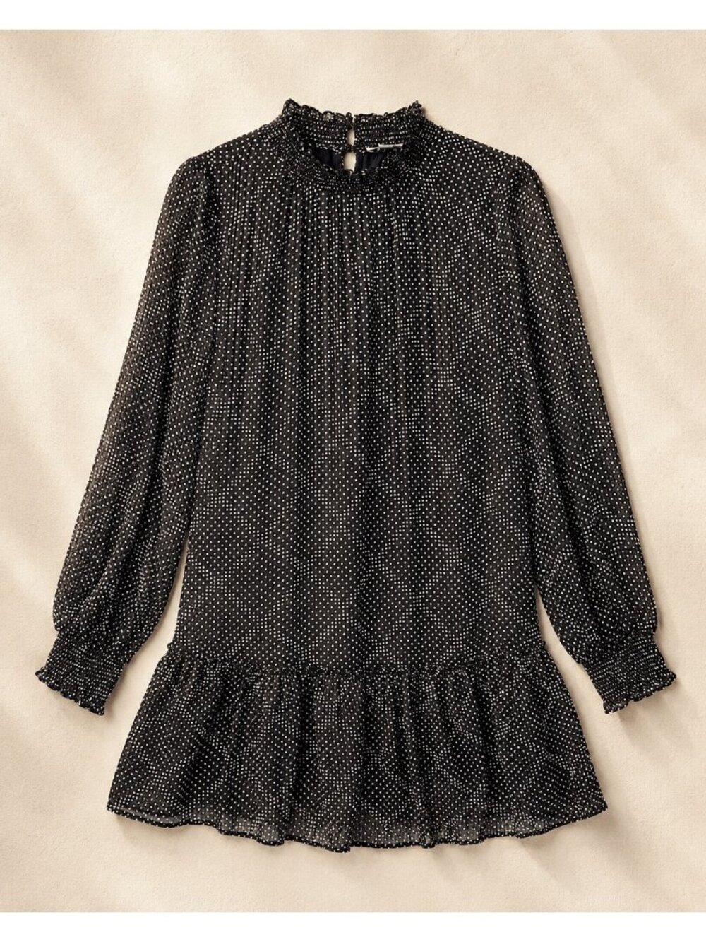 J.Crew Black & White Polka Dot Ruffle Hem Long Sleeve Blouse XS